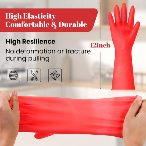 Reusable Kitchen Dishwashing Gloves - 2 Pairs Rubber Household Cleaning Gloves, Flexible and Durable & Non-slip Cleaning Gloves, Great for Kitchen...