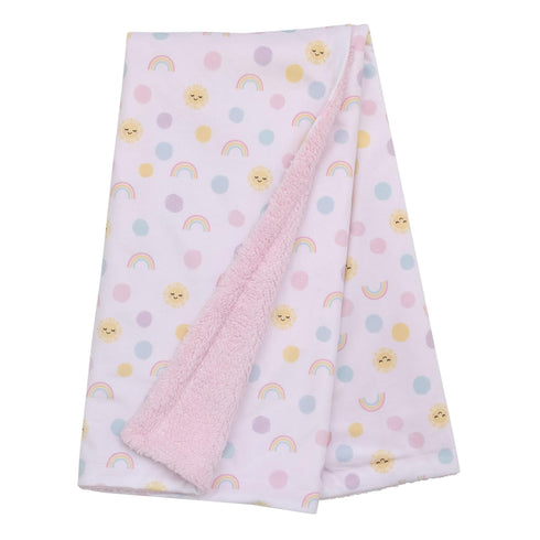 NoJo Happy Days Pink, Yellow and Blue Rainbows, Sun and Polka-Dot Super Soft Sherpa Baby Blanket...