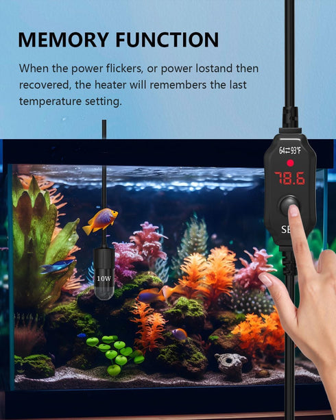 Submersible Aquarium Heater 10W, for 1-2 Gallon Tank, Adjustable for Fish Turtle Tank, with Built-in Digital Display Thermometer, USB 5V 2A Powere...