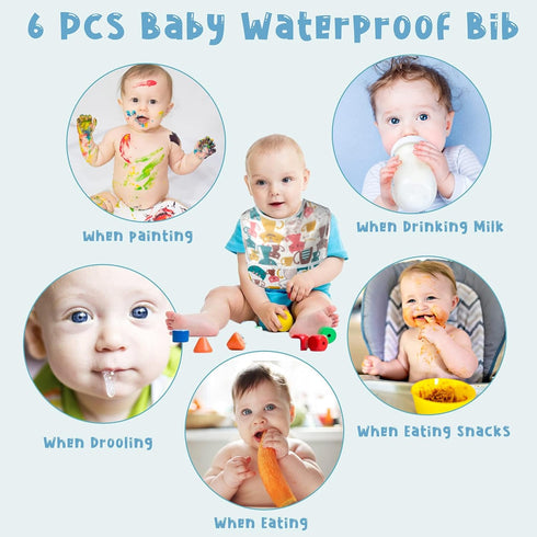 6 Pcs Baby Feeding Bibs Toddler Waterproof Bib Set with Crumb Catcher Pocket Infant Adjustable Baby Teething Bib Babies Food Bibs Keepsake Gift fo...