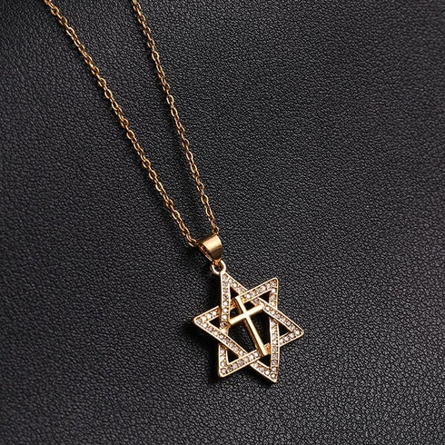 Star of David Necklace: Cross Necklace y2k | Six Point Star with Cross Necklace, Gothic Jewelry Gift for Women...