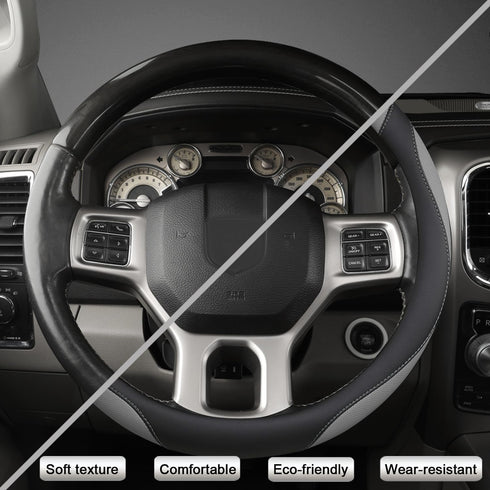 West Llama Customized Auto Car Steering Wheel Cover for Dodge RAM 1500 2500 3500, 15.5-16 inch (Black+Gray-Large Size)...