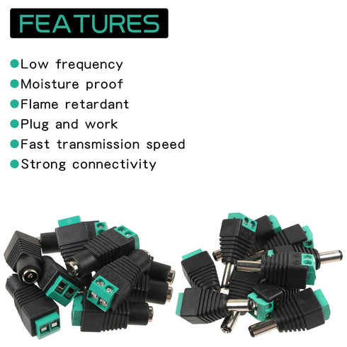 DC Power Connector 10 Pairs 5.5mm x 2.5mm DC 12V 5A, 10 PCS Male and 10 PCS Female Power Jack Plug for CCTV Camera Security Monitoring and LED Str...