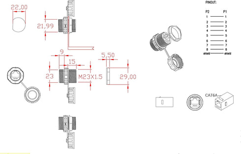 5PCS Panel Mounting Shielded CAT6A RJ45 Waterproof Connector Cat5/5e/6/6E 8P8C Ethernet LAN Cable Coupler Double Head Adapter with Waterproof/Dust...