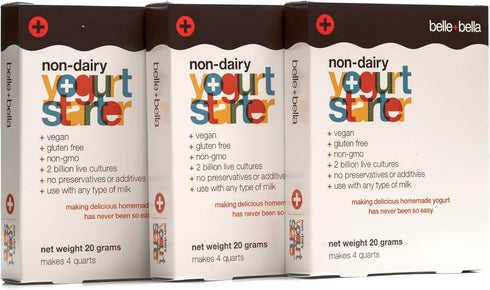 Belle + Bella Non-Dairy Vegan Yogurt Starter - Gluten Free, No Added Sugar, Non GMO - Makes 12 Quarts Vegan Yogurt - 2 Billion Live Cultures - Mix...