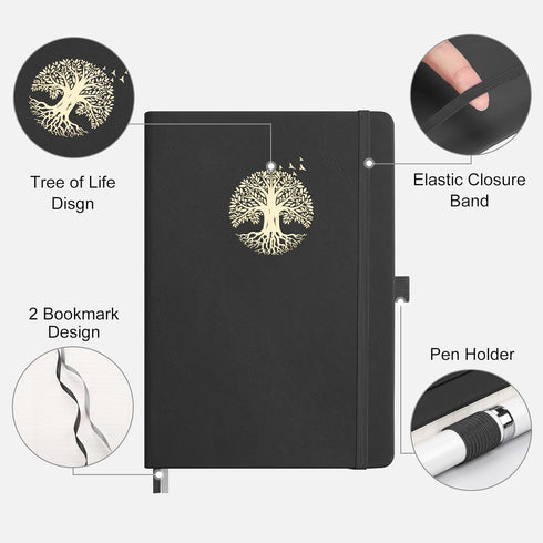 AHGXG Lined Journal Notebook for Women Men, A5 Hardcover Leather Journals for Writing, 192 Numbered Pages Daily Journal, College Ruled Notebook fo...