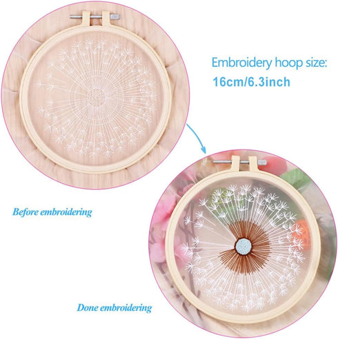 Full Range of Embroidery Starter Kit with Pattern, Cross Stitch Kit Including Clear Organza Stamped Embroidery Fabric with Pattern,Plastic Embroid...