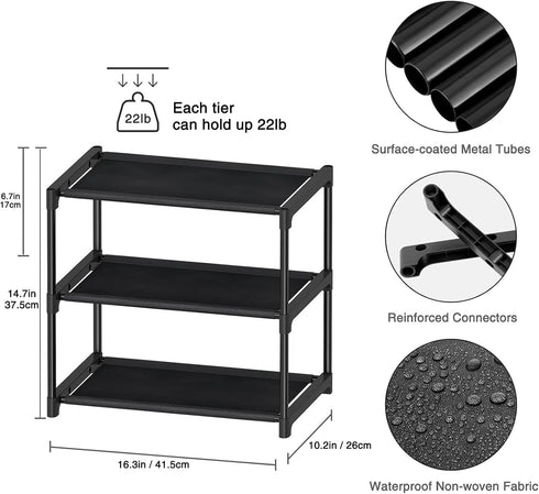 3 Tier Small Shoe Rack, Narrow Stackable Kids Toddler Adult Shoe Storage Organizer Shelf for Closet Floor Front Door Entrance Entryway, Free Stand...