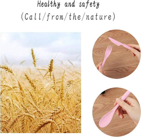 4 Sets Wheat Straw Cutlery,Portable Travel Spoon Fork Knife,Reusable Eco-Friendly BPA Free Utensils for Kids Adult Travel Picnic Camping(Green,Bar...