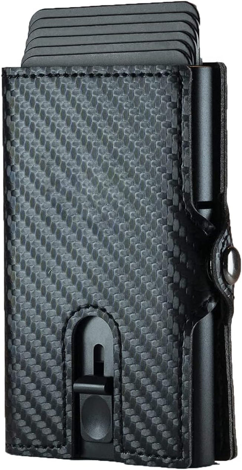 Carbon Flick Wallets for Men | Minimalist Slim Pop Up Wallet| RFID Blocking Metal Credit Card Holder | Slim Front Pocket Wallet, with Coin Pocket ...