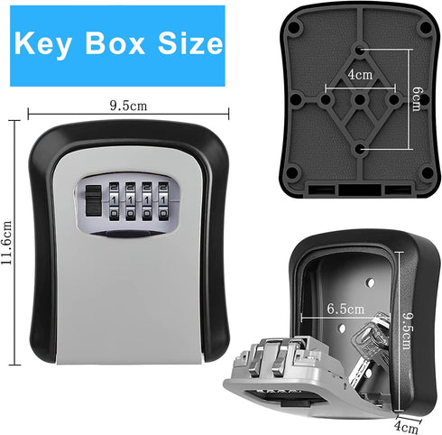 Key Lock Box, Resettable 4 Digit Combination Spare Key Safe Lock Box, Weatherproof Key Storage Security Lock Box Hide 5 Key, Wall Mounted Lock Box...