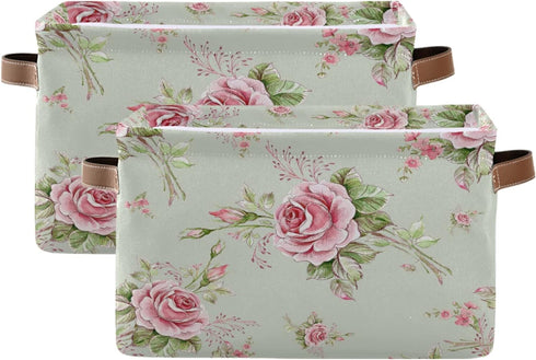 Floral Flower Rose Pattern Storage Bin Kids Women Foldable Compressible Organizer Storage Cube with Handle Storage Basket Box for Closet Shelves 1...