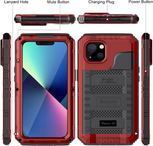 Beasyjoy for iPhone 13 Case Waterproof, Metal Phone Case with Built-in Screen Protector, Heavy Duty Full Body Protective Military Grade Shockproof...