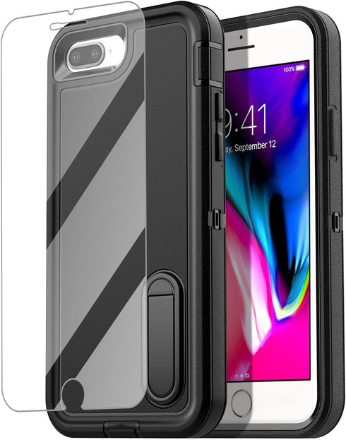 AICase for iPhone 8 Plus/7 Plus Case Built-in Kickstand with Glass Screen Protector,Heavy Duty Drop Protection Full Body Rugged Shockproof Militar...