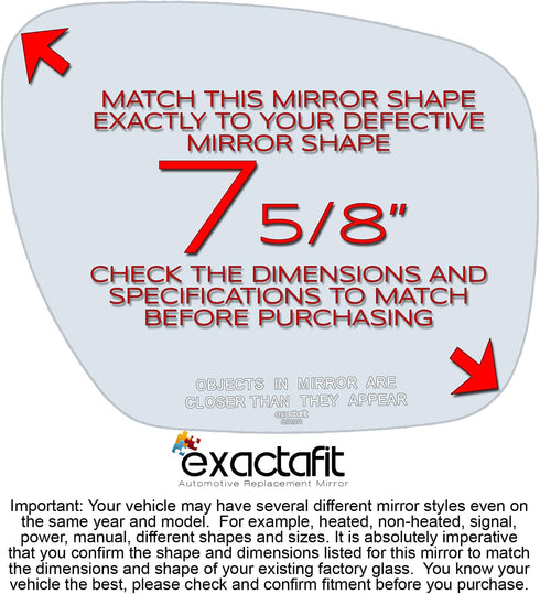 exactafit 8919R Passenger Side Mirror Glass Replacement Repair Compatible With 2006-2015 Mazda 5, 2007-2012 CX7 CX-7, 2007-2009 CX9 CX-9...