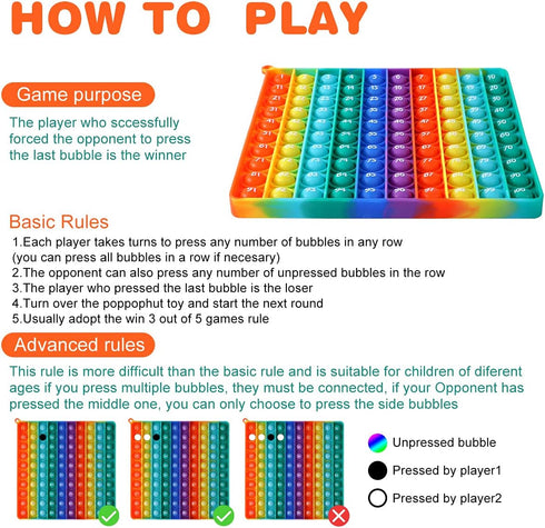 Math Toys P0p with Numbers, Kingmall 1-100 POP Rainbow Square Fidgett Ttoy 100bubbles Learning Tool for Teachers to Create Kinds of Math Manipulat...
