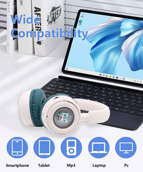 Wireless On-Ear Headphones Bluetooth with Microphone, Lightweight Foldable Wireless Headphones Built-in LED Lights, FM Radio, Micro SD/TF Slot for...