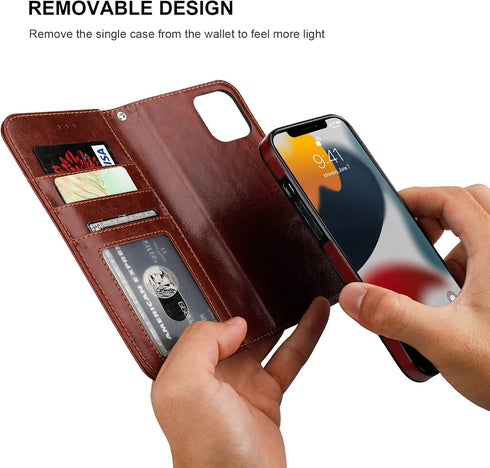 Bocasal Detachable Wallet Case for iPhone 13 Pro Max RFID Blocking Card Slots Holder Premium PU Leather Magnetic Kickstand Shockproof Wrist Strap ...