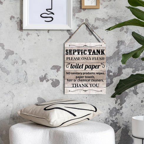 Farmhouse Bathroom Signs Wall Decor Rustic Septic Tank Please Only Flush Toilet Paper Thank you Wood Plaque Wooden Hanging Sign Decoration for Hom...