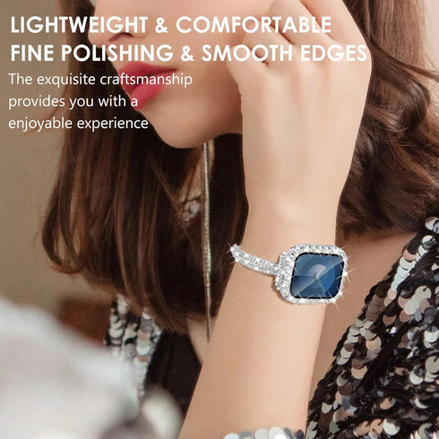 WINGLE Bling Band and Case for Apple Watch Bands 41mm Women Series 9 8 7, Dressy Diamond Bracelet Slim Fancy Band with 2 in 1 Waterproof Rhineston...