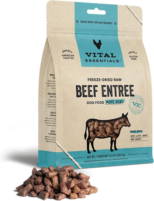 Vital Essentials Freeze Dried Raw Dog Food, Beef Mini Nibs Entree, 5.5 oz...