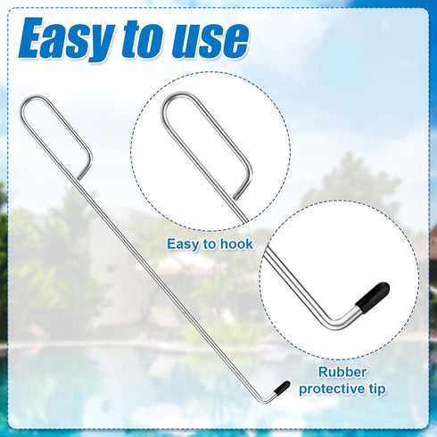 Swimming Pool Skimmer Basket Hook, 14.57in Long Skimmer Lid Lifting & Remover Tool Stainless Steel Skimmer Basket Extension Handle Debris Cleaner ...
