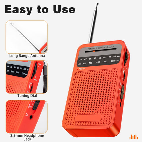 Portable Radio AM FM, Goodes Transistor Radio with Loud Speaker, Headphone Jack, 2AA Battery Operated Radio for Long Range Reception, Pocket Radio...