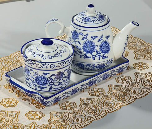 123Arts Ceramic Sugar Bowl Flower Relief Seasoning Jar Spice Jar with Lid and Spoon...