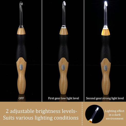 11 Sizes Lighted Crochet Hooks Set Rechargeable Crochet Hook Light Up Hooks with Case, Interchangeable Heads 2.5 mm to 8 mm for DIY Craft Supplies...