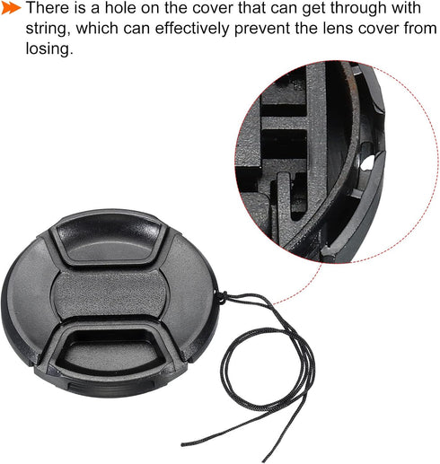PATIKIL Camera Lens Cap, 2 Pack Center Pinch Front Lens Cover with Cap String/Microfiber Cleaning Cloth for 82mm Thread Universal DSLR Lenses for ...
