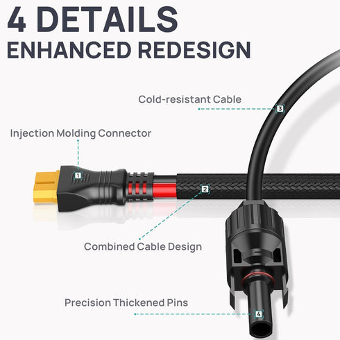 12AWG-10ft Advanced Solar to XT60 Charging Cable,Redesign Solar Panel Connector to XT60i Adapter Extension Wire for EF ECOFLOW RIVER DELTA Portabl...
