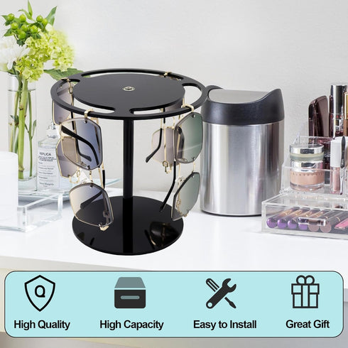 Acrylic Sunglasses Holder Stand with 360 Rotating,Eyeglasses Display Rack with Sunglasses Organizer,Eyewear Organizer for Dresser Table Desk Count...