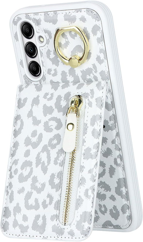 Samsung Galaxy A14 5G Case with Card Holder for Women, Samsung Galaxy A14 5G Phone Case Wallet with Credit Card with Ring Kickstand Zipper Shockpr...