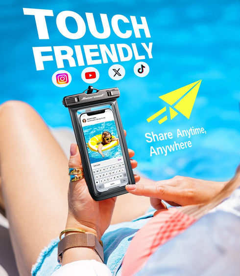 Hiearcool Waterproof Phone Pouch, Universal Case Compatible for iPhone 15 14 13 12 Pro Max Plus Up to 8.3", IPX8 Beach Travel Essentials-Black-2 P...