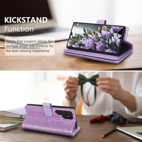Varikke for Galaxy S22 Ultra Wallet Case Detachable with Card Holder for Women, Glitter Leather Strap Magnetic Flip Wallet Removable Phone Case Co...