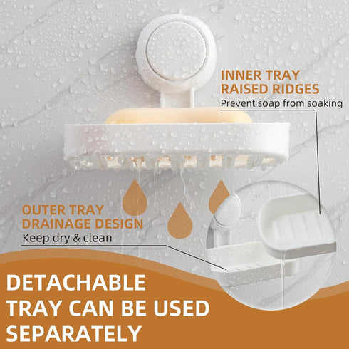LEVERLOC Soap Dish Holder for Shower Suction Cup Wall Mounted Self Draining NO-Drilling Removable Bar Soap Sponge Holder for Bathroom Bathtub Kitc...
