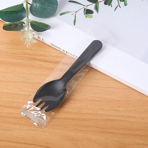 Black Plastic Spoon Forks, Premium Disposable Forks Cutlery for Parties Picnics Camping Family Gatherings (100)...