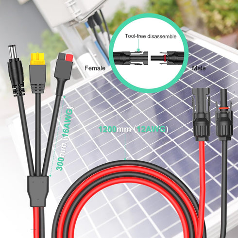 10FT 6 in 1 Solar to XT60 Anderson DC7909 DC6530 DC5525 DC5521 Extension Charge Cable 12AWG Solar Connector Adapter Kit (10FT)...