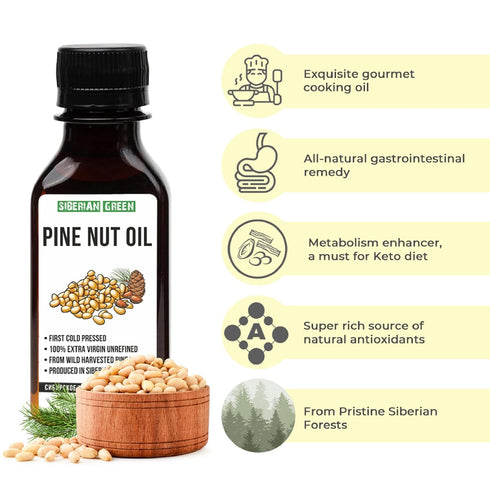Siberian Pine Nut Oil | 100% Natural Extra Virgin Cold Pressed 100 ml / 3.4 fl oz | Unrefined Raw No-GMO Vegan | Exclusive Healthy Diet Food Grade...