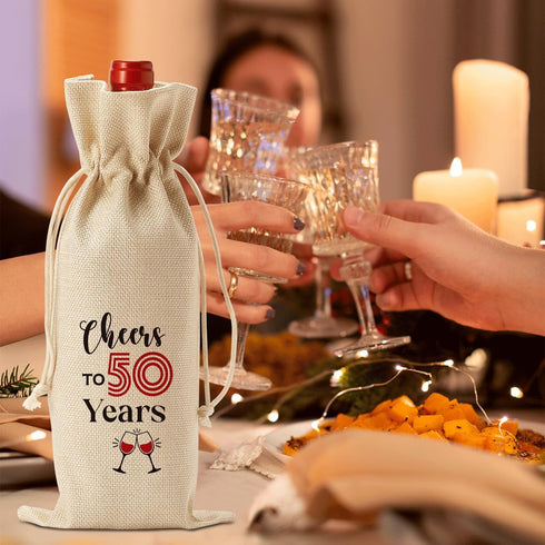 50th Birthday Gifts for Women Her Him Wine Bag, 50 Year Old Birthday Gifts for Women Men Wine Bottle Bag, Happy 50th birthday Party Decorations Me...