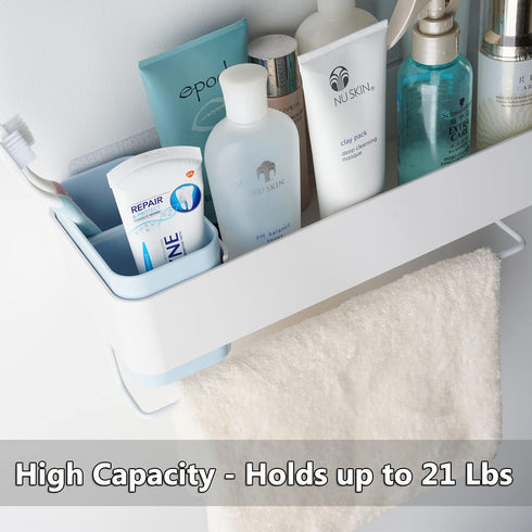 MORNITE Bathroom Organizer Mirror, Restroom Shelf Adhesive Wall Mount No Drilling Basket Rack Shelves Shower Caddy Blue...