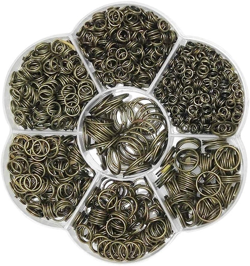 Chenkou Craft 1310pcs in Box 7 Sizes Split Double Loops Jump Rings & Ring Jewelry Keychain Making from 4mm to 12mm with 1 pc Clear Box (Bronze, Mi...