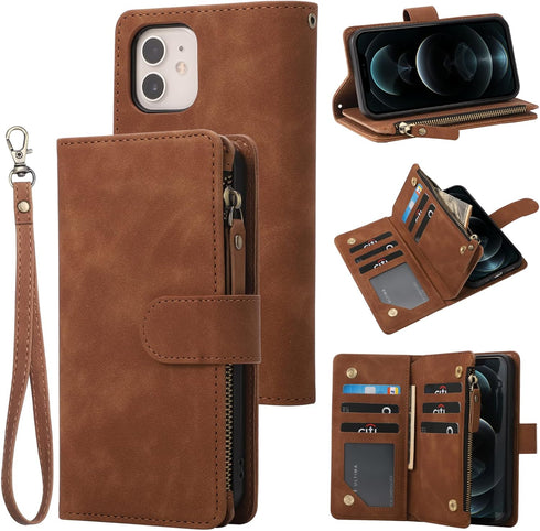 RANYOK Wallet Case Compatible with iPhone 11 (6.1 inch), Premium PU Leather Zipper Flip Folio Wallet RFID Blocking with Wrist Strap Magnetic Closu...