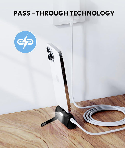 Small Portable Battery Charger for iPhone, Little Battery Pack with Metal Stand/100%-0% LCD Display/Back LED Flashlight Mini Power Bank Charger fo...