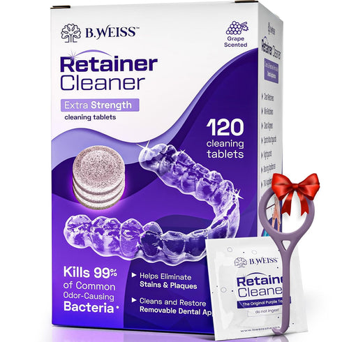 Retainer Cleaner Tablets, Invisalign Cleaner, Remove Stains, Odors & Plaque, Night Guard Cleaner, FSA & HSA Eligible, 4-Months Supply, Denture Cle...