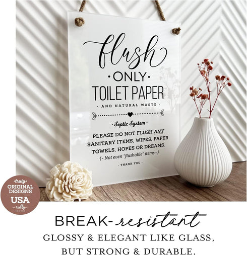 6x8 Inch Septic System Flush Only Toilet Paper, Not Hopes & Dreams, Designer Bathroom Sign ~ Ready to Hang ~ Premium Finish, Durable (1)...