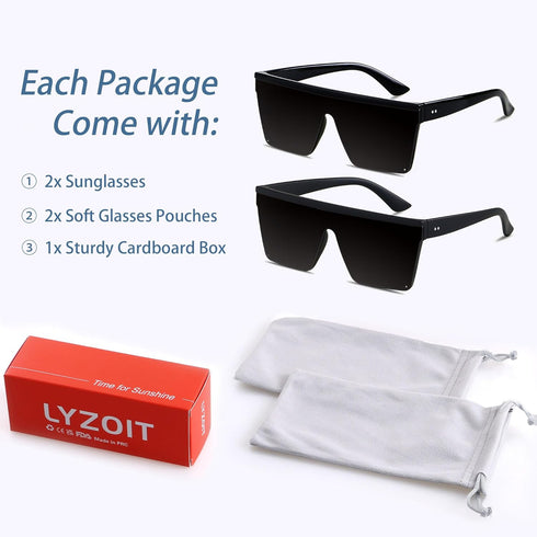 LYZOIT Square Oversized Sunglasses for Women Men Big Flat Top Fashion Shield Large UV Protection Rimless Shades...