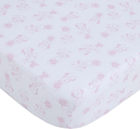 NoJo Disney Minnie Mouse Be Happy Pink & White Super Soft Fitted Crib Sheet, Pink, White...
