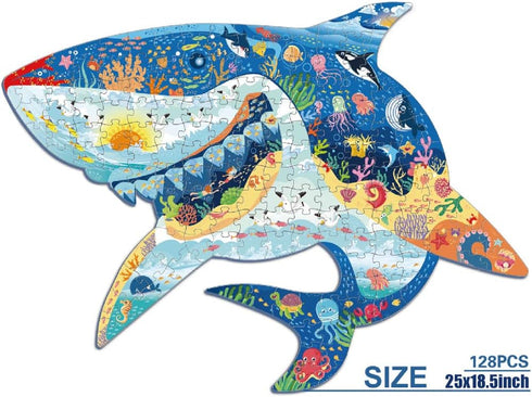 128 Piece Puzzles for Kids Animal Shaped Jigsaw Puzzles Floor Puzzle for Kids Ages 6+ Educational Learning Gifts for Boys and Girls (25" x 18.5" S...