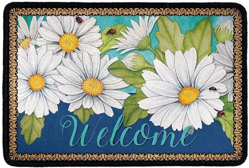 Dellukee Welcome Door Mat Daisies Print Indoor Outdoor Non Slip Rubber Durable Washable Home Decorative Doormats Rugs for Entrance Bedroom Bathroo...